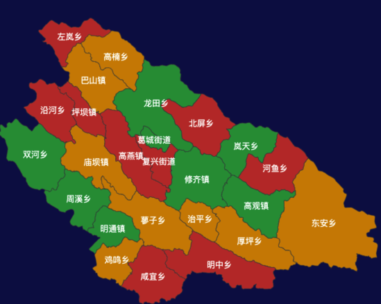 echarts重庆市城口县地图渲染效果实例