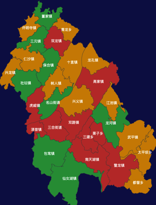 echarts重庆市丰都县地图渲染效果实例