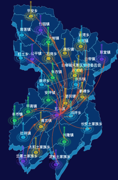 echarts重庆市奉节县地图飞线图实例