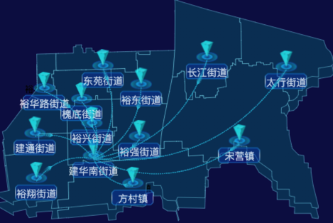 echarts石家庄市裕华区地图飞线图