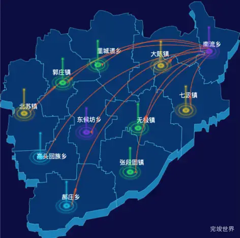 echarts石家庄市无极县地图飞线图效果实例