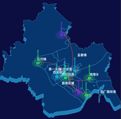 echarts秦皇岛市山海关区地图迁徙图实例代码