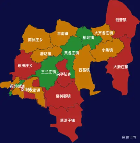 echarts唐山市丰南区地图定义颜色实例