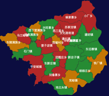 echarts唐山市遵化市地图渲染效果实例