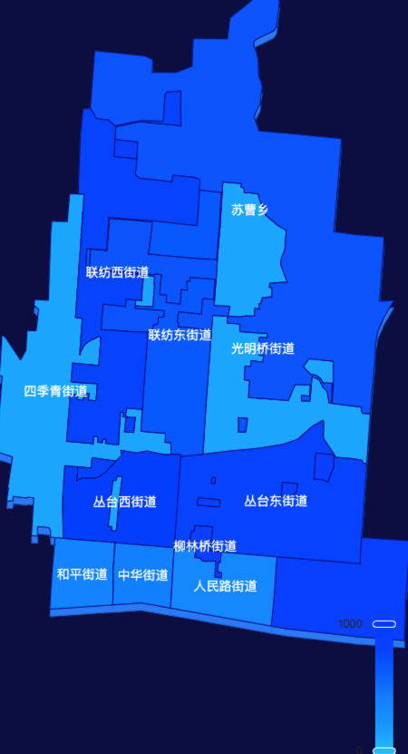 echarts邯郸市丛台区地图visualMap控制地图颜色效果实例
