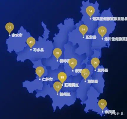 echarts遵义市地图冒泡效果实例下载