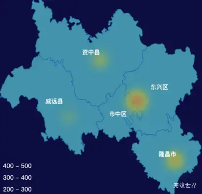 echarts内江市地图热力图效果