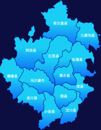 echarts阿坝藏族羌族自治州地图局部颜色渐变演示实例