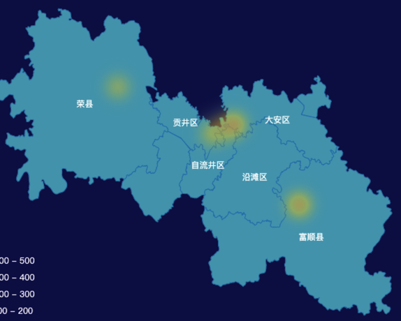 echarts自贡市地图热力图实例代码