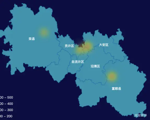 echarts自贡市地图热力图实例代码