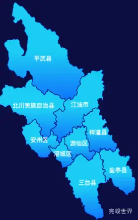echarts绵阳市地图局部颜色渐变效果实例