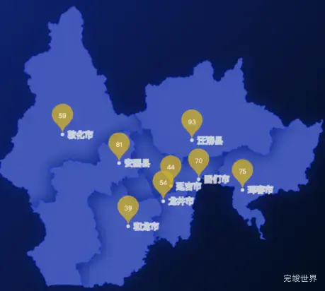 echarts延边朝鲜族自治州地图水滴状气泡图代码演示