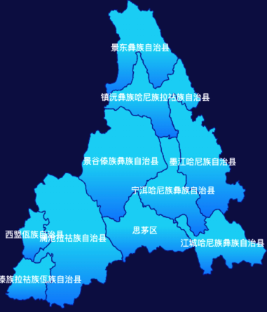 echarts普洱市地图局部颜色渐变效果