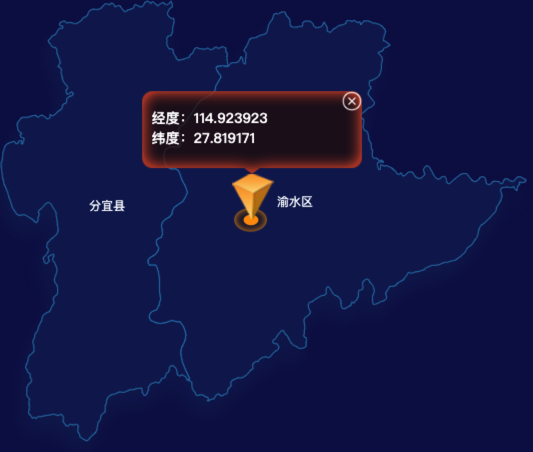 echarts新余市地图根据经纬度显示自定义html弹窗效果
