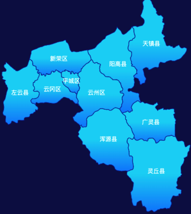 echarts大同市地图局部颜色渐变实例代码