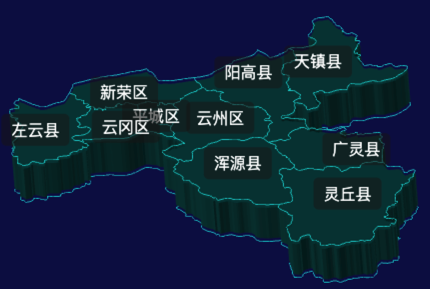 threejs大同市地图3d地图label标签效果