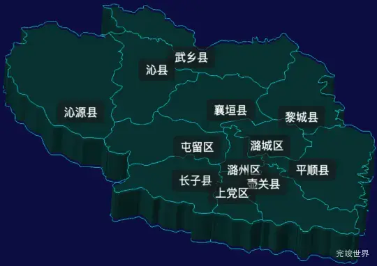 threejs长治市地图3d地图label标签演示实例