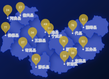 echarts忻州市地图水滴状气泡图实例代码