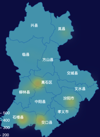 echarts吕梁市地图热力图代码演示