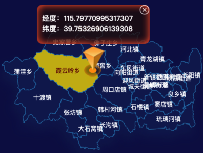 echarts北京市房山区地图根据经纬度显示自定义html弹窗实例
