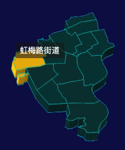 threejs上海市徐汇区地图3d地图鼠标移入显示标签并高亮代码演示