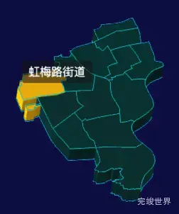 threejs上海市徐汇区地图3d地图鼠标移入显示标签并高亮代码演示