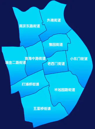 echarts上海市黄浦区地图局部颜色渐变演示实例