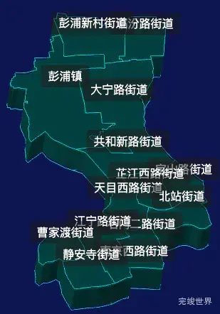 threejs上海市静安区地图3d地图label标签效果