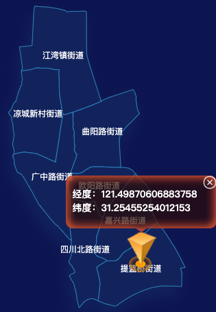 echarts上海市虹口区地图根据经纬度显示自定义html弹窗效果实例