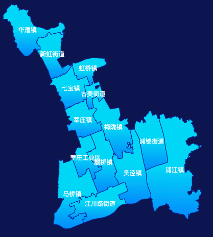 echarts上海市闵行区地图局部颜色渐变实例