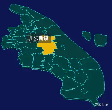 threejs上海市浦东新区地图3d地图鼠标移入显示标签并高亮实例