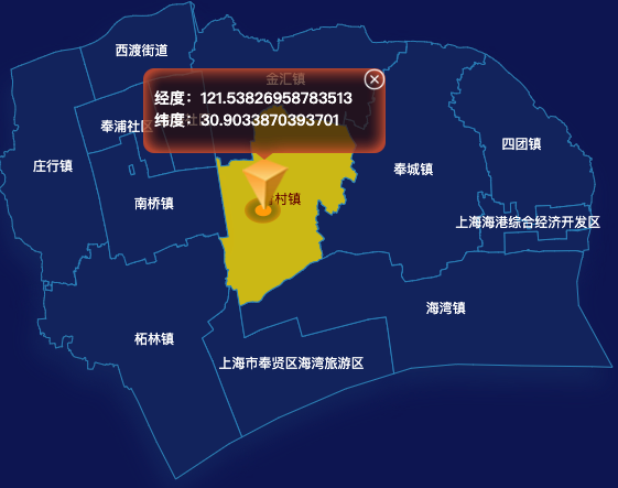 echarts上海市奉贤区地图点击地图获取经纬度效果