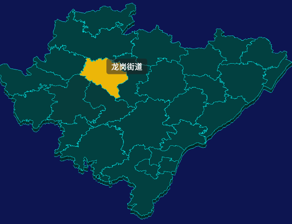 threejs重庆市大足区地图3d地图鼠标移入显示标签并高亮效果
