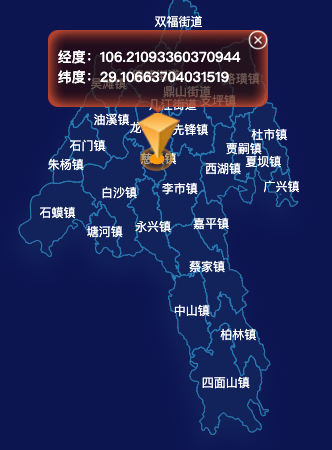 echarts重庆市江津区地图根据经纬度显示自定义html弹窗代码演示