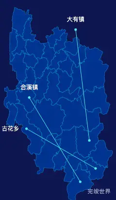 echarts重庆市南川区地图自定义引导线效果实例