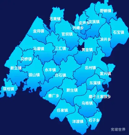 echarts重庆市忠县地图局部颜色渐变效果