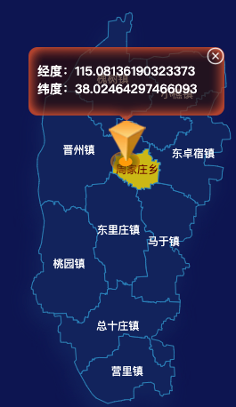 echarts石家庄市晋州市地图根据经纬度显示自定义html弹窗效果实例