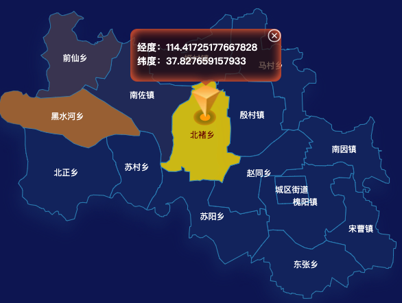 echarts石家庄市元氏县地图根据经纬度显示自定义html弹窗效果
