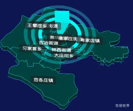 threejs唐山市古冶区地图3d地图添加旋转棱锥实例代码