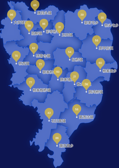 echarts唐山市玉田县地图水滴状气泡图效果实例