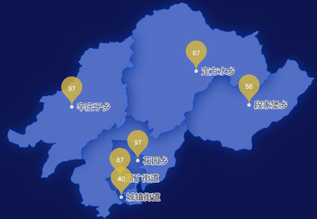 echarts张家口市下花园区地图水滴状气泡图