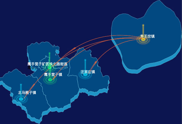 echarts承德市鹰手营子矿区地图飞线图