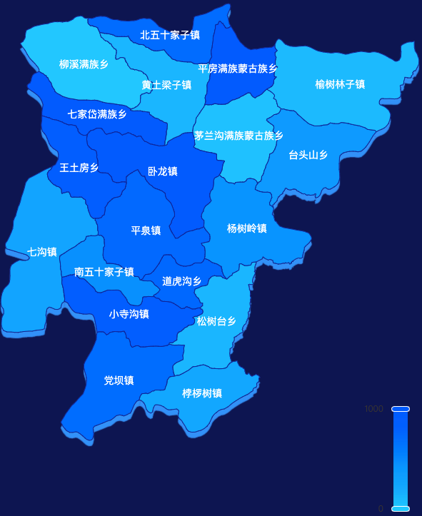 echarts承德市平泉市地图 visualMap控制地图颜色实例代码