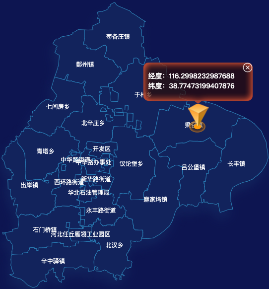echarts沧州市任丘市地图根据经纬度显示自定义html弹窗