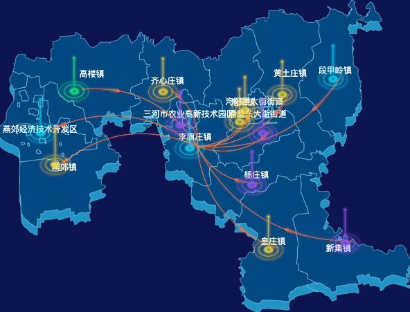 echarts廊坊市三河市地图飞线图