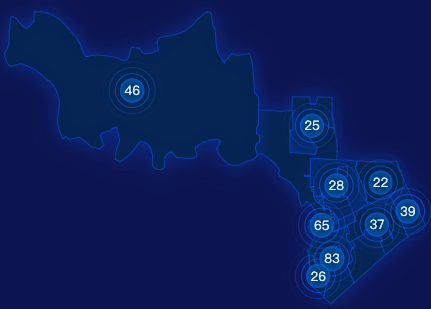 echarts洛阳市西工区地图圆形波纹状气泡图