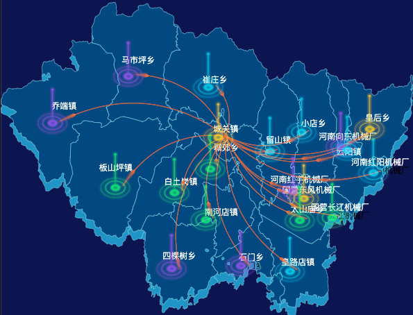 echarts南阳市南召县geoJson地图飞线图