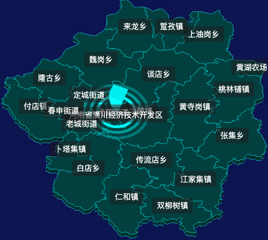 threejs信阳市潢川县geoJson地图3d地图CSS2D外加旋转棱锥