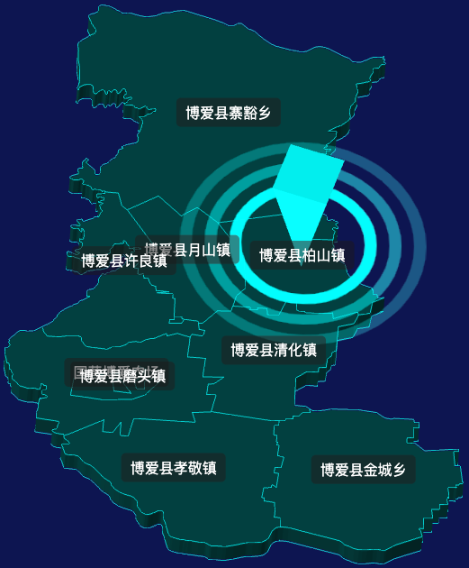 threejs焦作市博爱县geoJson地图3d地图CSS2D外加旋转棱锥