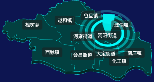 threejs焦作市孟州市geoJson地图3d地图CSS2D外加旋转棱锥